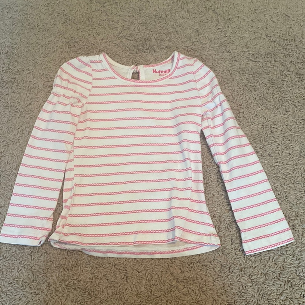 Nannette kids size 5 pink white long sleeve shirt